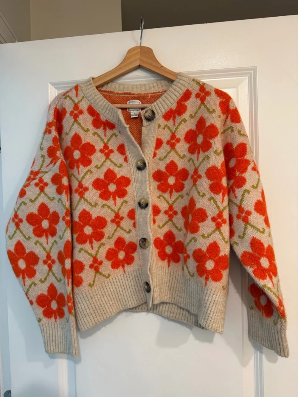 Anthropologie Maeve Orange Floral Pop Intarsia Cardigan Sweater 🔥 Size S - Picture 4 of 6